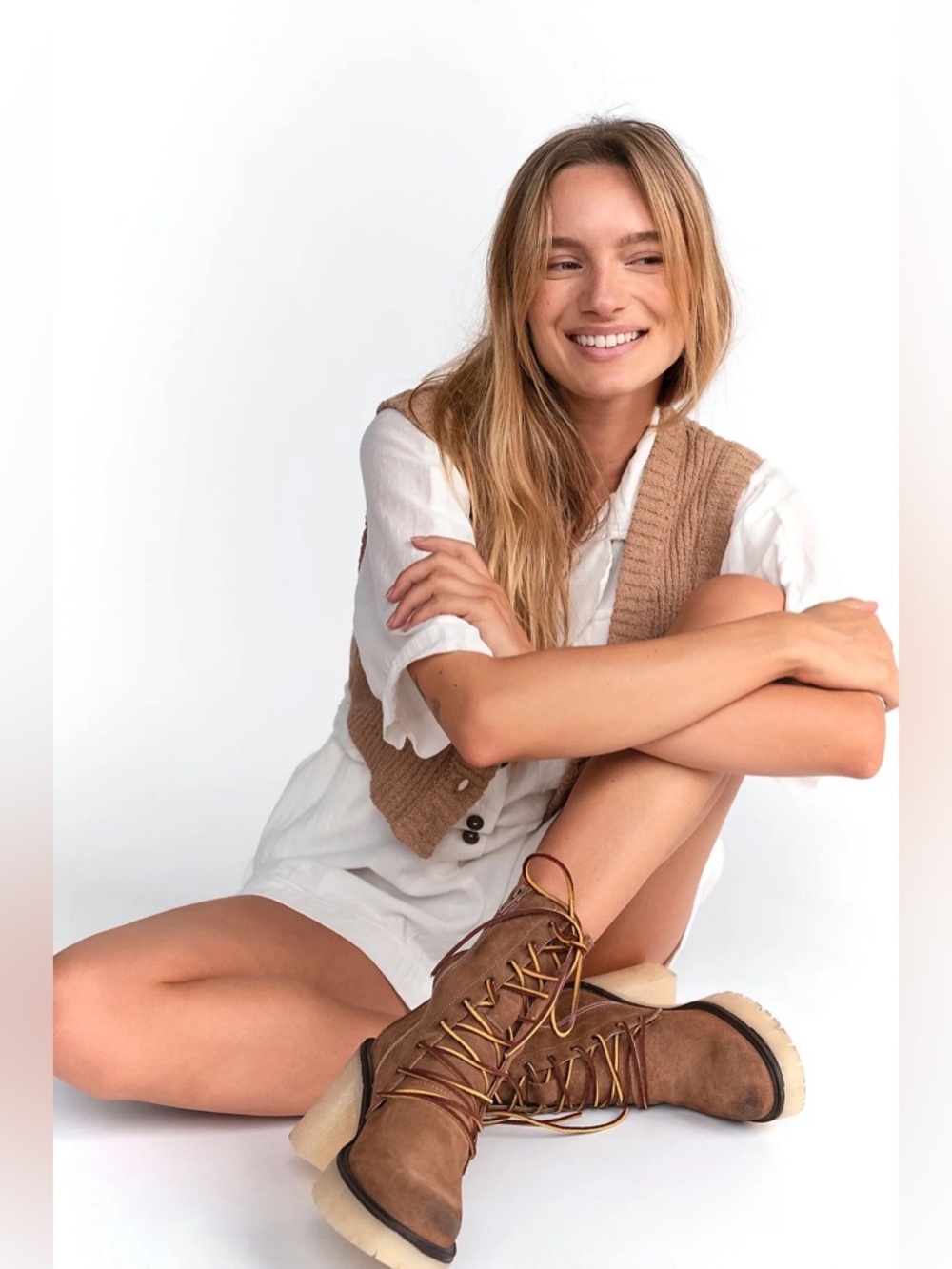 Free People Dylan Leather Lace Up Brown Heeled Boots 8.5
